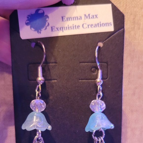 Flower Bell Glass Earrings with 925 sterling Silver - Picture 3 of 4